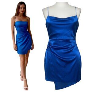 ZARA Cobalt Blue Satin Ruched Mini Dress S
